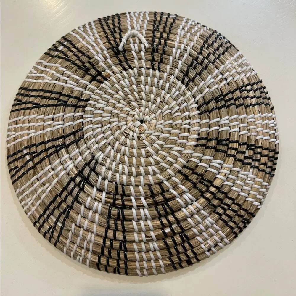 Woven Decorative Wall Basket in Natural, Black & White
